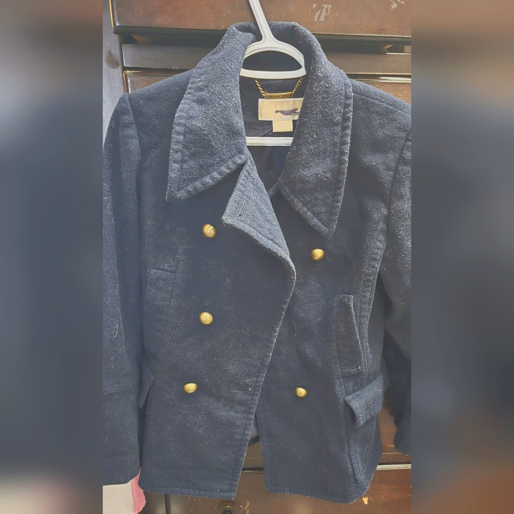 Michael Kors Navy Pea Coat with Gold Buttons
